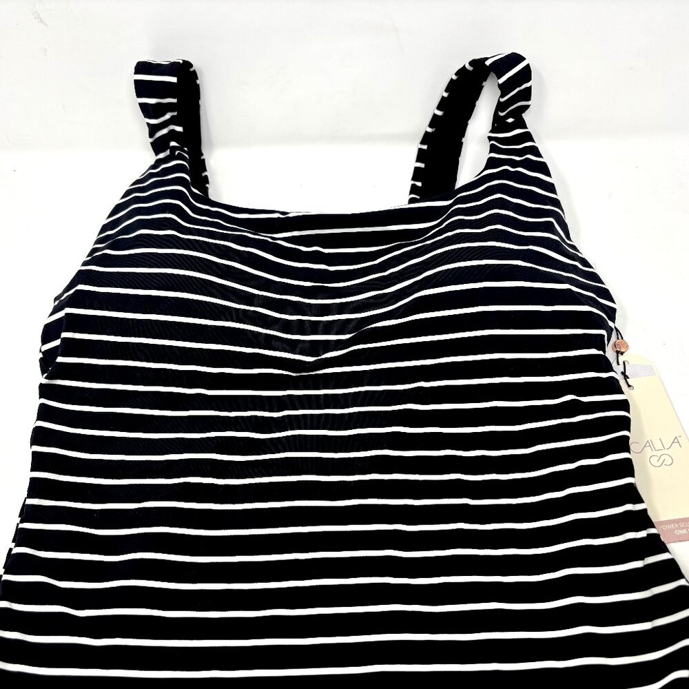 CALIA Sculpture Drop Back One Piece Black Striped Size 14